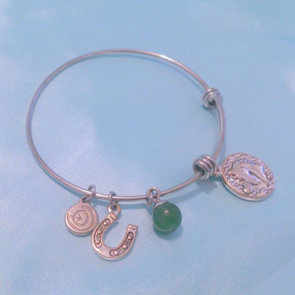 Horse Themed Silver Tone Charm Bangle Bracelet - Picture 2 of 4